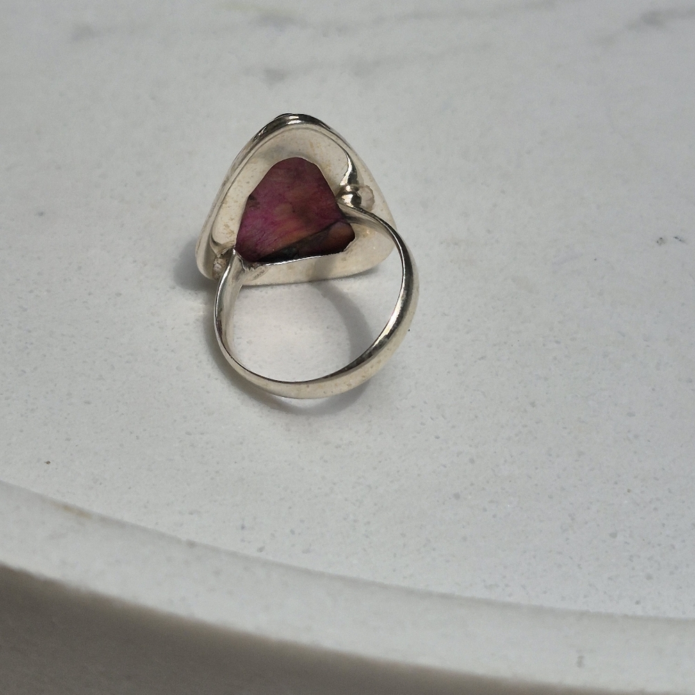 925 Silver Pink Cotton Candy Cooper Turqouis Artisanal Handmade Ring - Picture 8 of 11